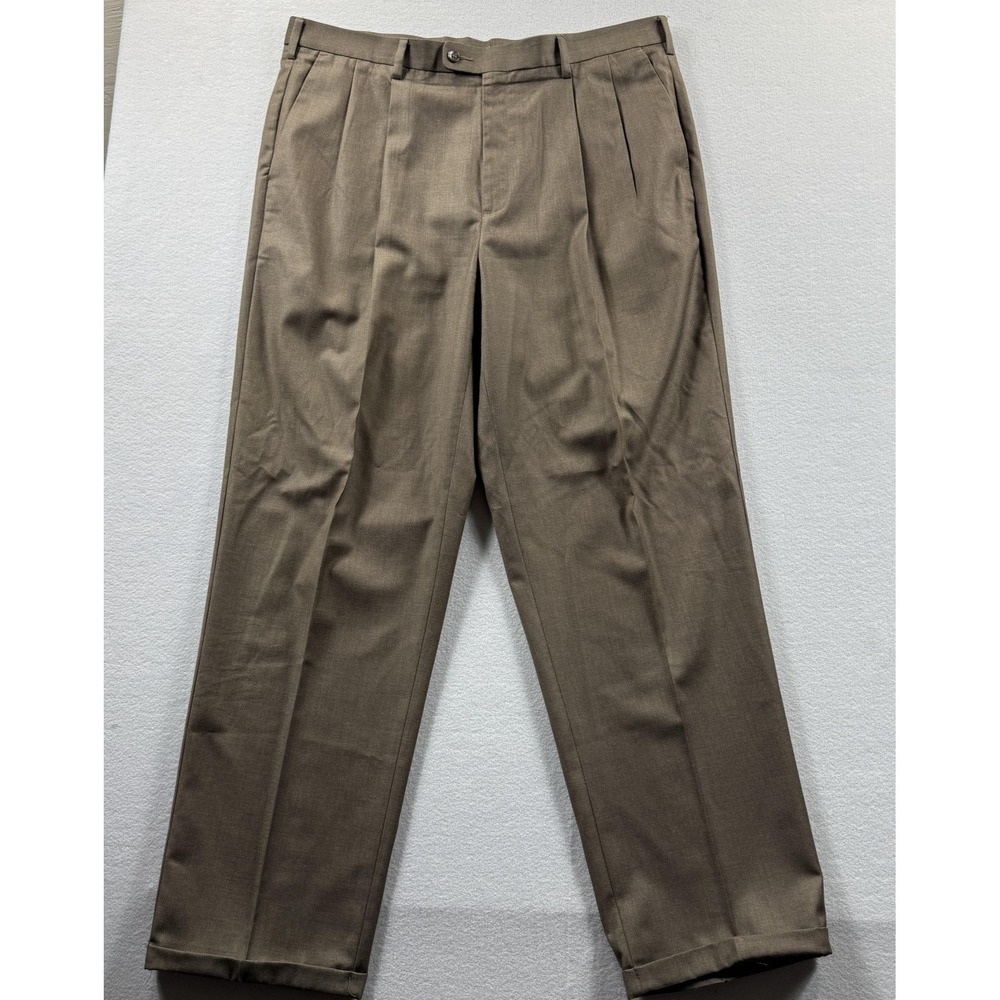 Savane Dress Pants Mens 38x34 (Fit 38x30) Brown Pleated Straight Leg Classic Fit